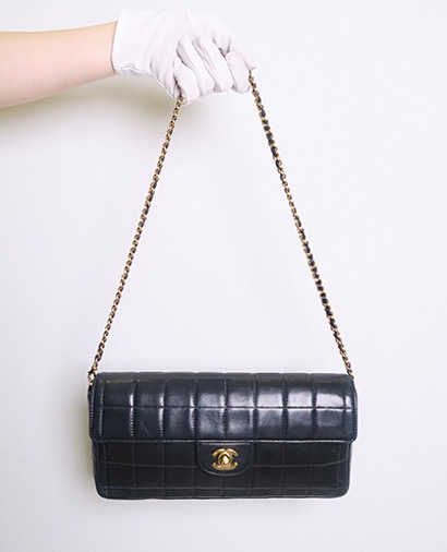 Chocolate Bar Flap Bag, £585, Handbags, Black, Lambskin Leather, Front view